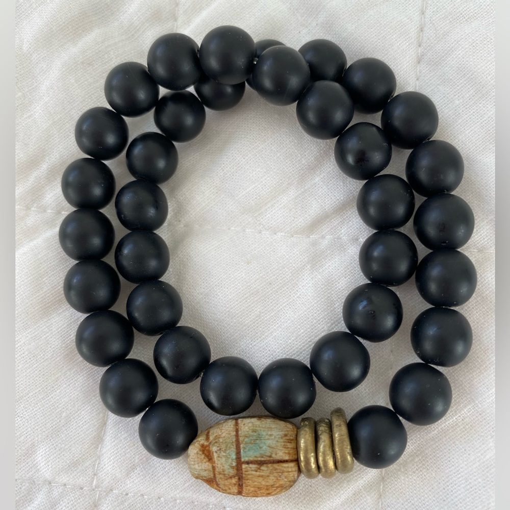 Double Wrap Matte Onyx Scarab Bracelet